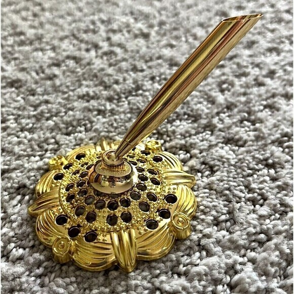 Gold Hollow Round Pen Holder Wedding Bridal Golden Signing - NO PEN - Picture 1 of 6